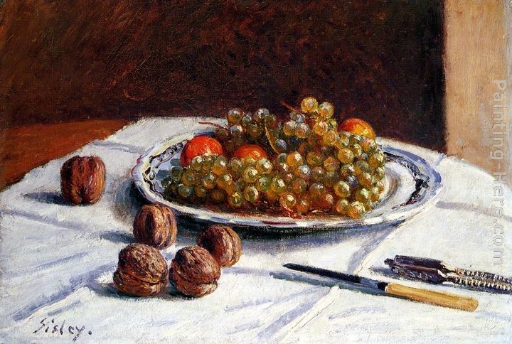 Alfred Sisley Grapes And Walnuts On A Table